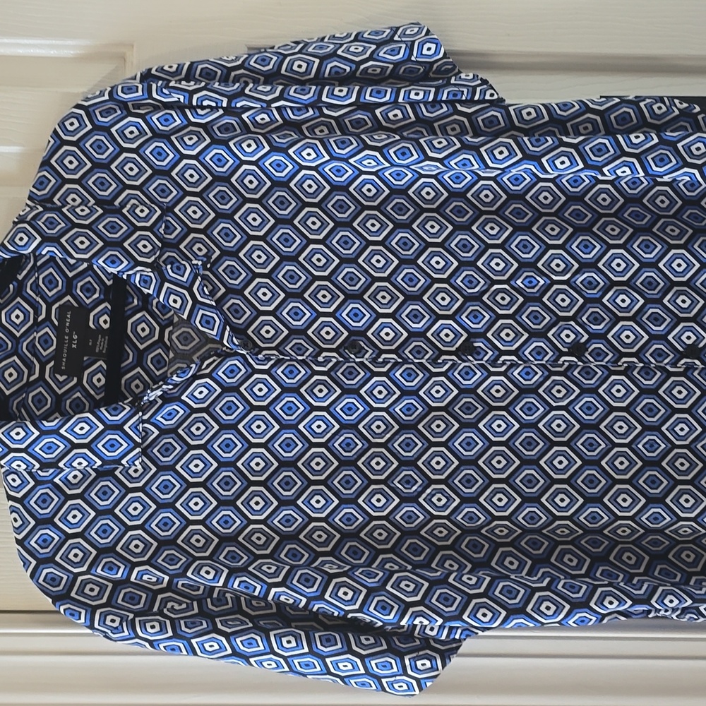SHAQUILLE O'NEAL MENS BLUE & BLACK SYMMETRICAL BIG & TALL SHIRT SIZE XLT